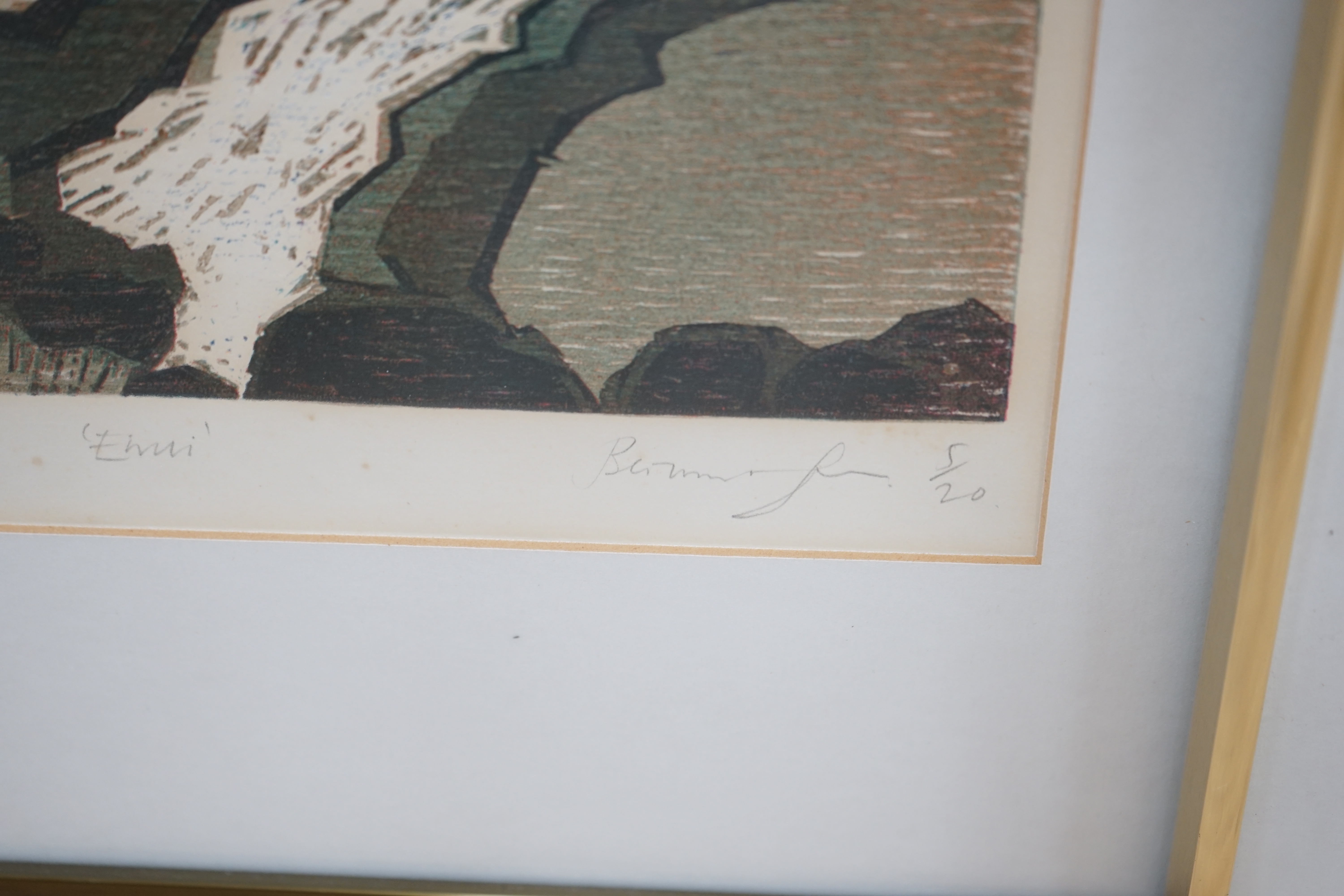 Four pencil signed colour etchings, including 'West Country III', by Barbara Newcomb, limited edition 24/100 and an artist's proof example, indistinctly signed, largest 54 x 71cm. Condition - poor to fair, discolouration